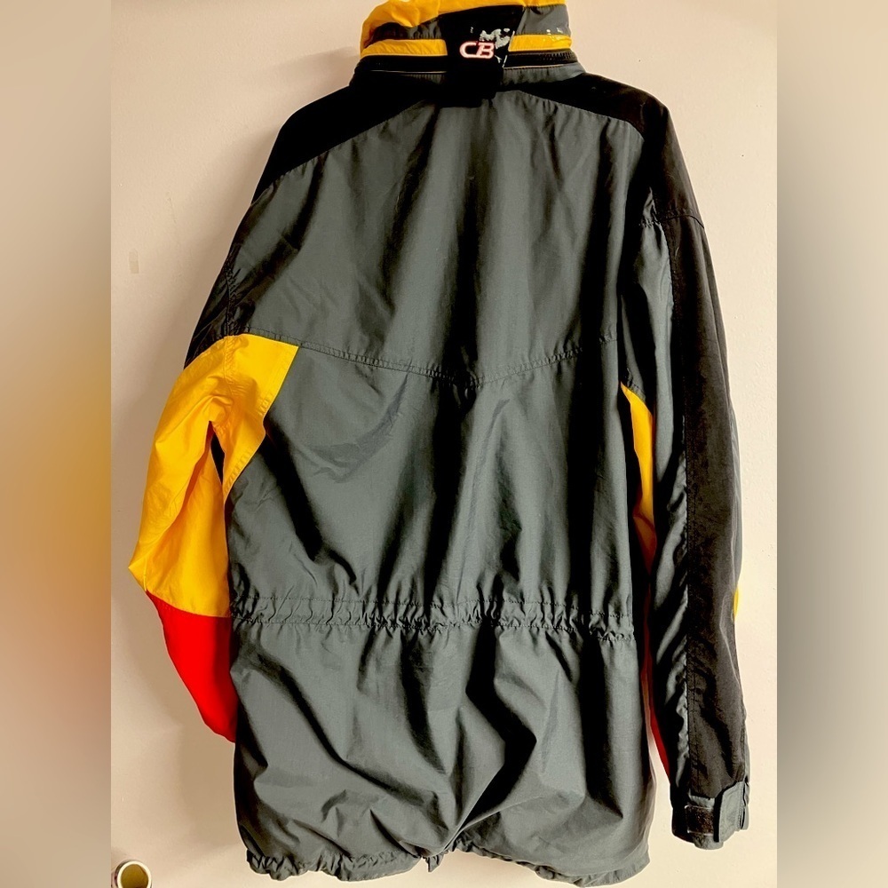 Men’s Hooded Jacket/Coat/Windbreaker, Large, Gray/Yellow/Red, CB Sports - Picture 12 of 14